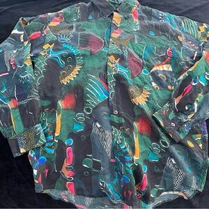 Protest Boys Vintage Silk Abstract Long Sleeve Shirt Size Large